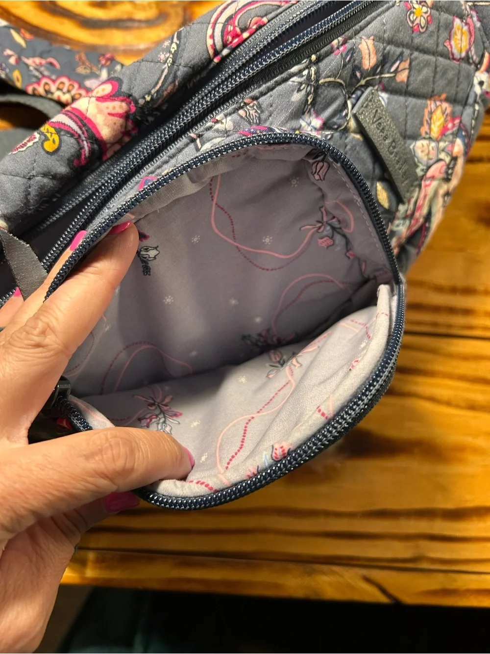 Vera Bradley Charcoal Paisley Quilted Sling Bag with Pink Accents - Picture 2 of 7